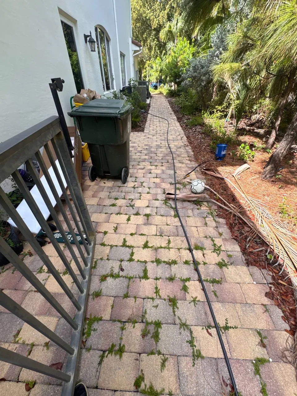 Paver walkway and pool deck pressure washing, before