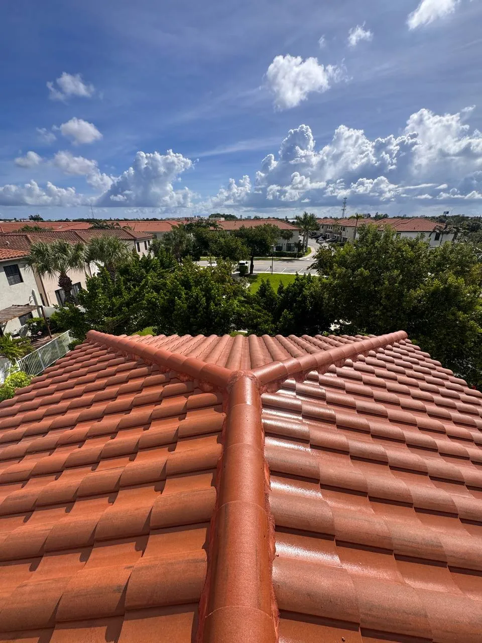 Tile roof soft wash in Arbor Parc, Riviera Beach, after