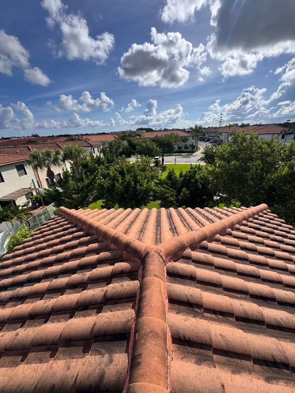 Tile roof soft wash in Arbor Parc, Riviera Beach, before