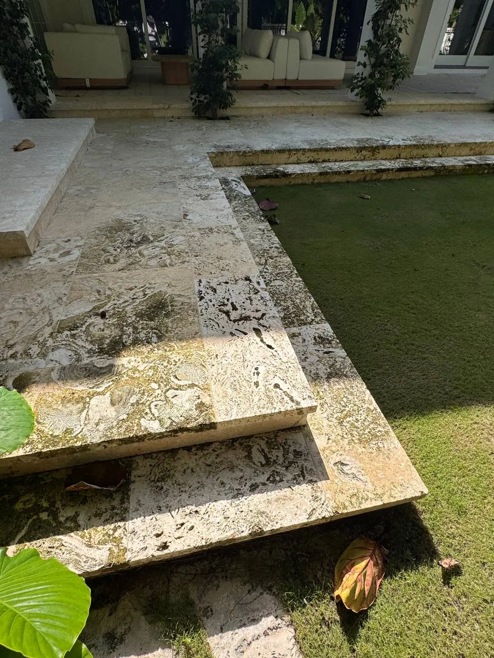Travertine steps and patio, before